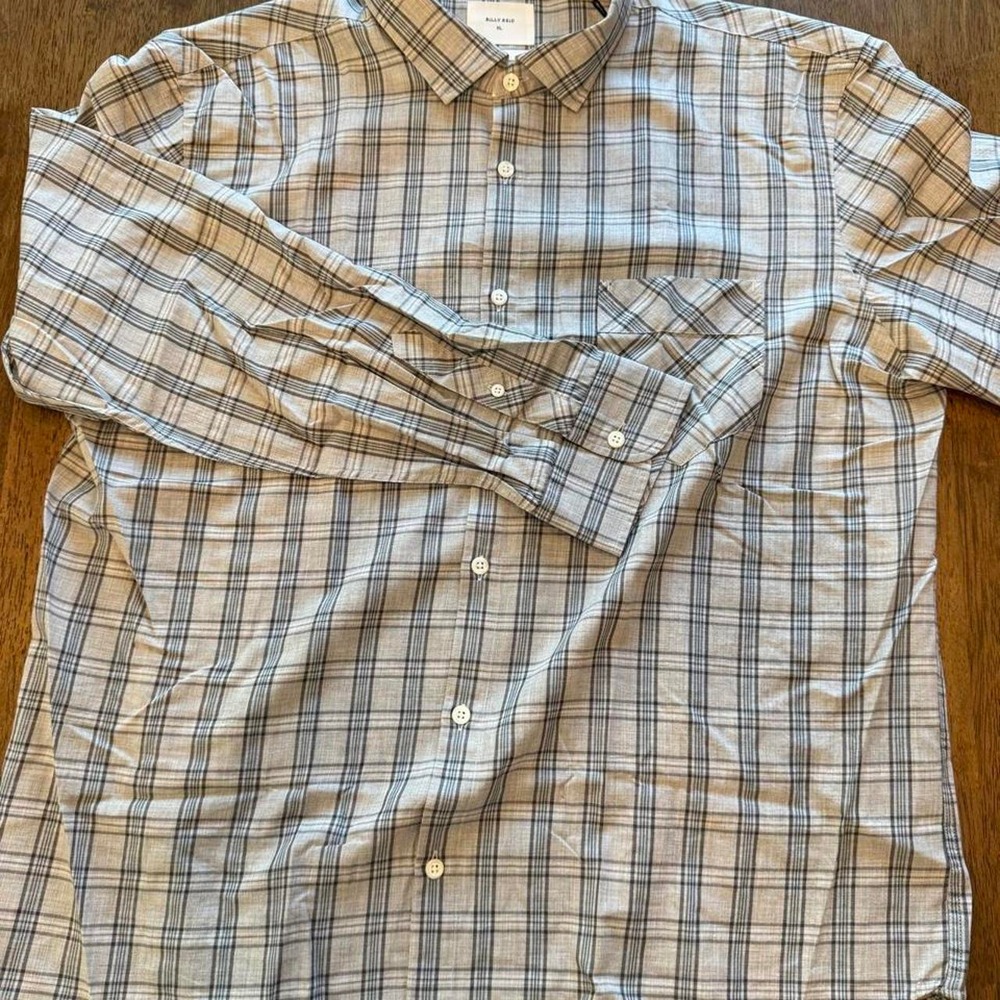 Billy Reid Melange Plaid John Button Down Shirt Mens Extra Large Gray $228 NWT